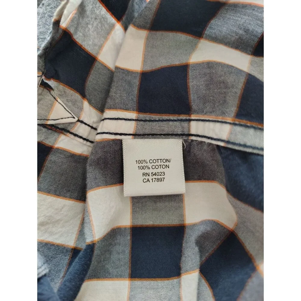 Banana Republic Plaid Button Up Shirt Mens Large Blue White 100% Cotton Casual